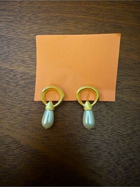 Gold Hoop Drop Pearl Earrings - Elegant Women Jewelry
